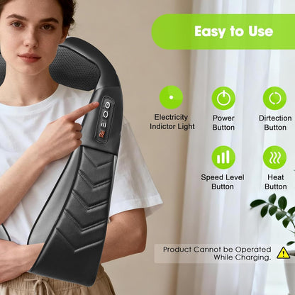 Cordless Shiatsu Neck and Back Massager with Heat, Electric Deep Tissue Kneading Neck and Shoulder Massage, Best Gifts for Women Men Mom Dad Mothers Fathers Day Birthday Gift, Black (Cordless