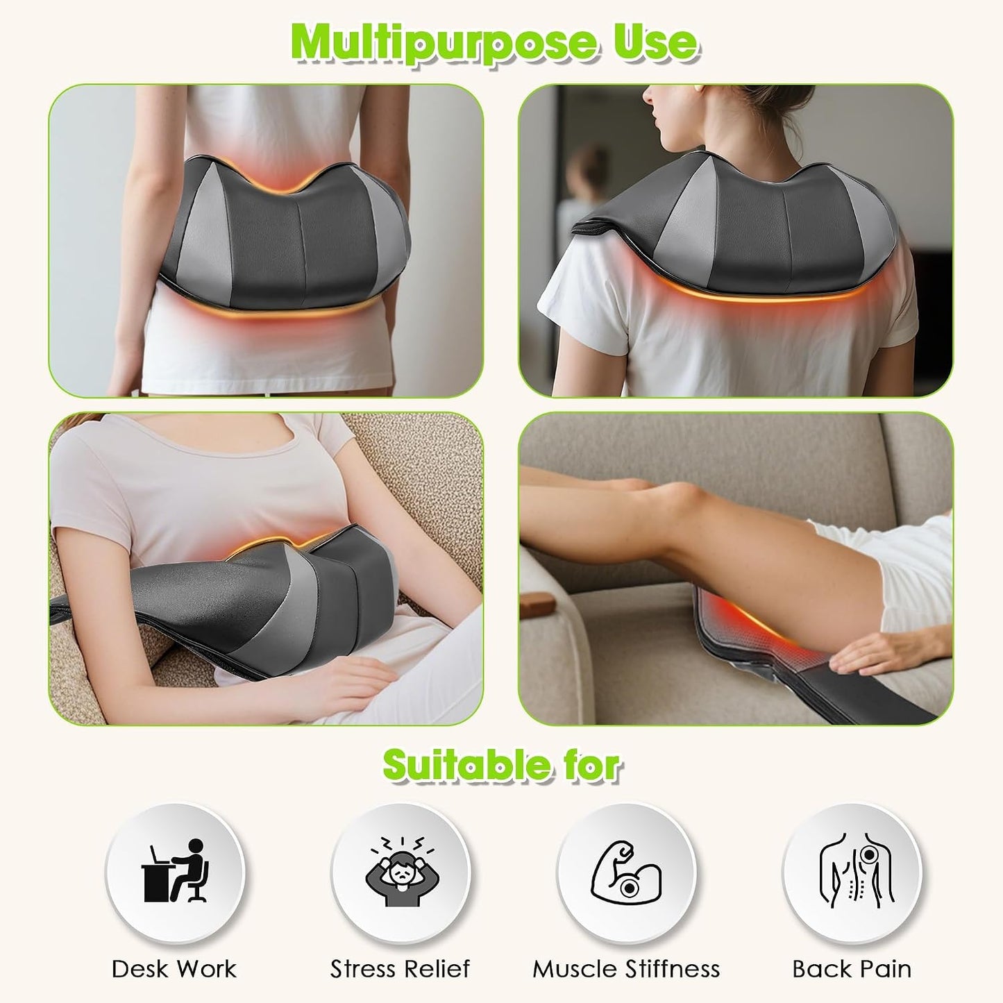 Cordless Shiatsu Neck and Back Massager with Heat, Electric Deep Tissue Kneading Neck and Shoulder Massage, Best Gifts for Women Men Mom Dad Mothers Fathers Day Birthday Gift, Black (Cordless