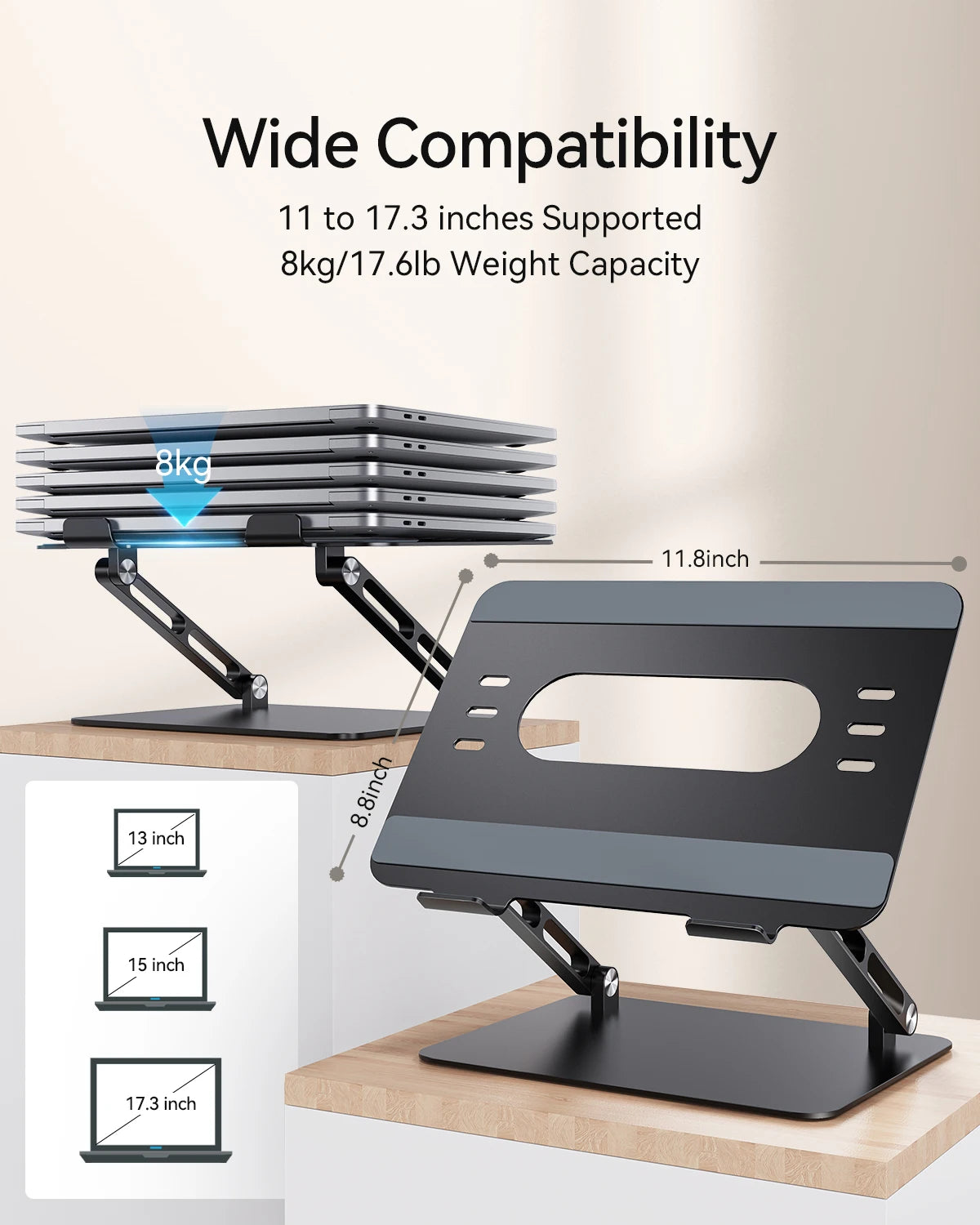 ST05 Laptop Stand Adjustable Aluminum Laptop Stand for Desk Ergonomic Computer Riser Sturdy Notebook Stand Laptop within 10-17”