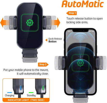 Wireless Car Charger, (New Version Automatic Arms) Auto-Clamping Fast Wireless Car Charger, Phone Holder for Car, 15W Qi Fast Chargingcompatible with Iphone 13 12 Mini 11 Pro Max,Samsung S21