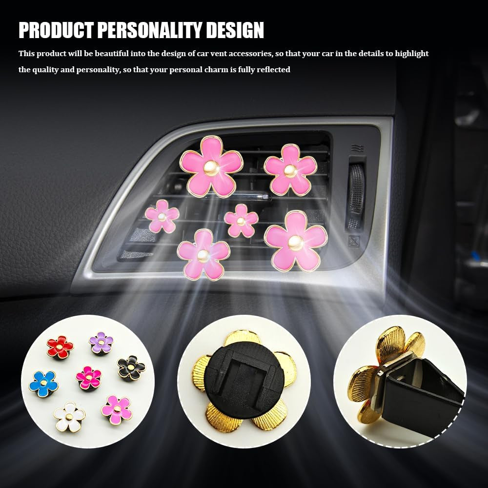 8PCS Daisy Flower Air Vent Clip Accessories, Air Conditioning Outlet Clip, Car Air Freshener Dashboard Accessories Charm, Auto Decorations Interior Universal Car Fresheners for Women