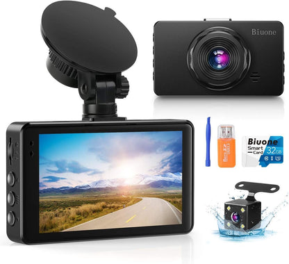 Dash Cam Front and Rear, 1080P Dash Camera for Cars with 32G Card | Car Dash Cam Dashboard Camera with Super Night Vision,G-Sensor, Parking Monitor, Loop Recording, Motion Detection Car Camera