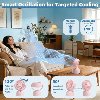 Small Oscillating Desk Fan USB Rechargeable 3 Speed Portable Mini Cooling Fan Quiet Personal Fan for Home Office Bedroom