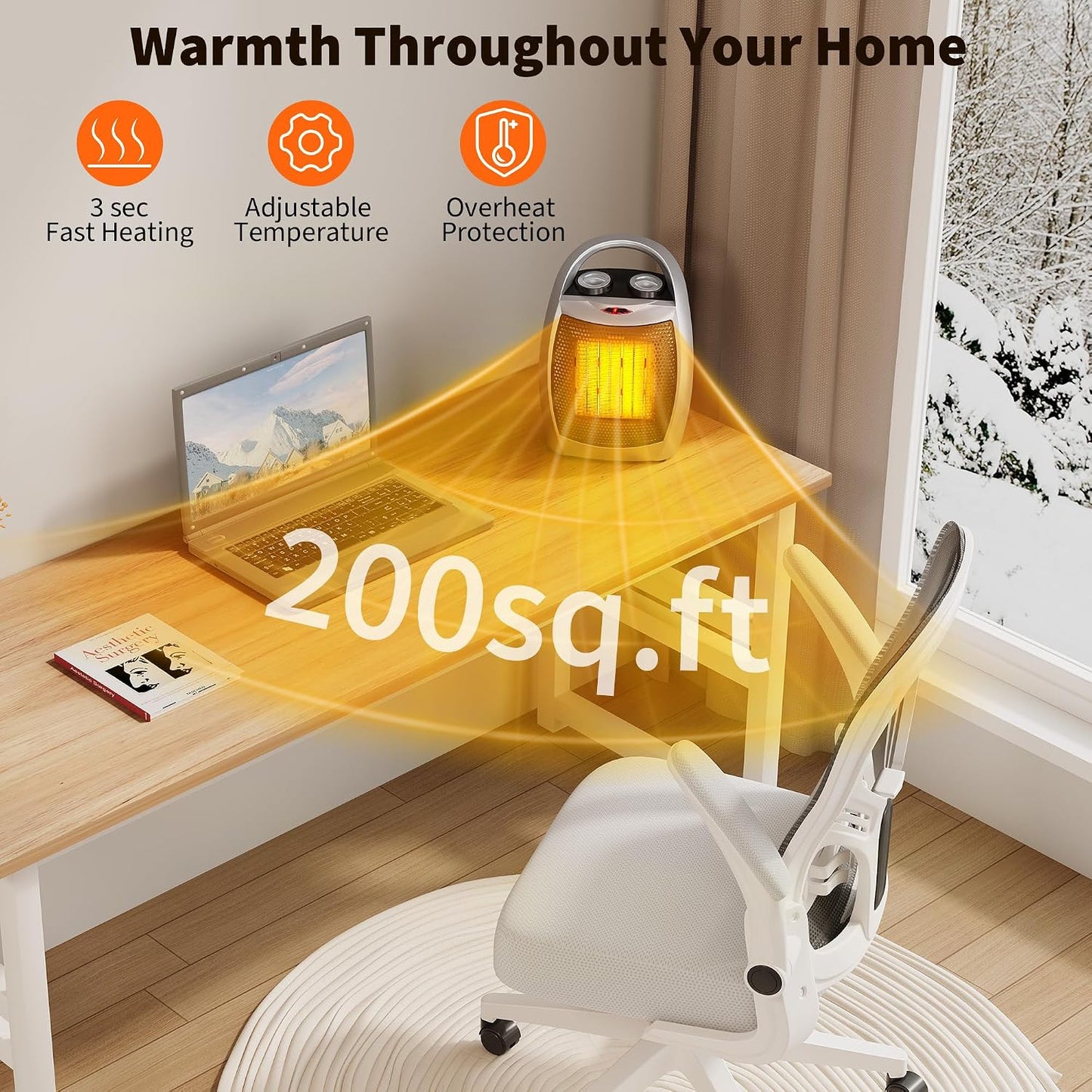 Small Space Heater, 1500W/750W Portable Electric Space Heater, PTC Fast Heating Ceramic Room Heater with Overheat & Tip-Over Protection Office Room Desk