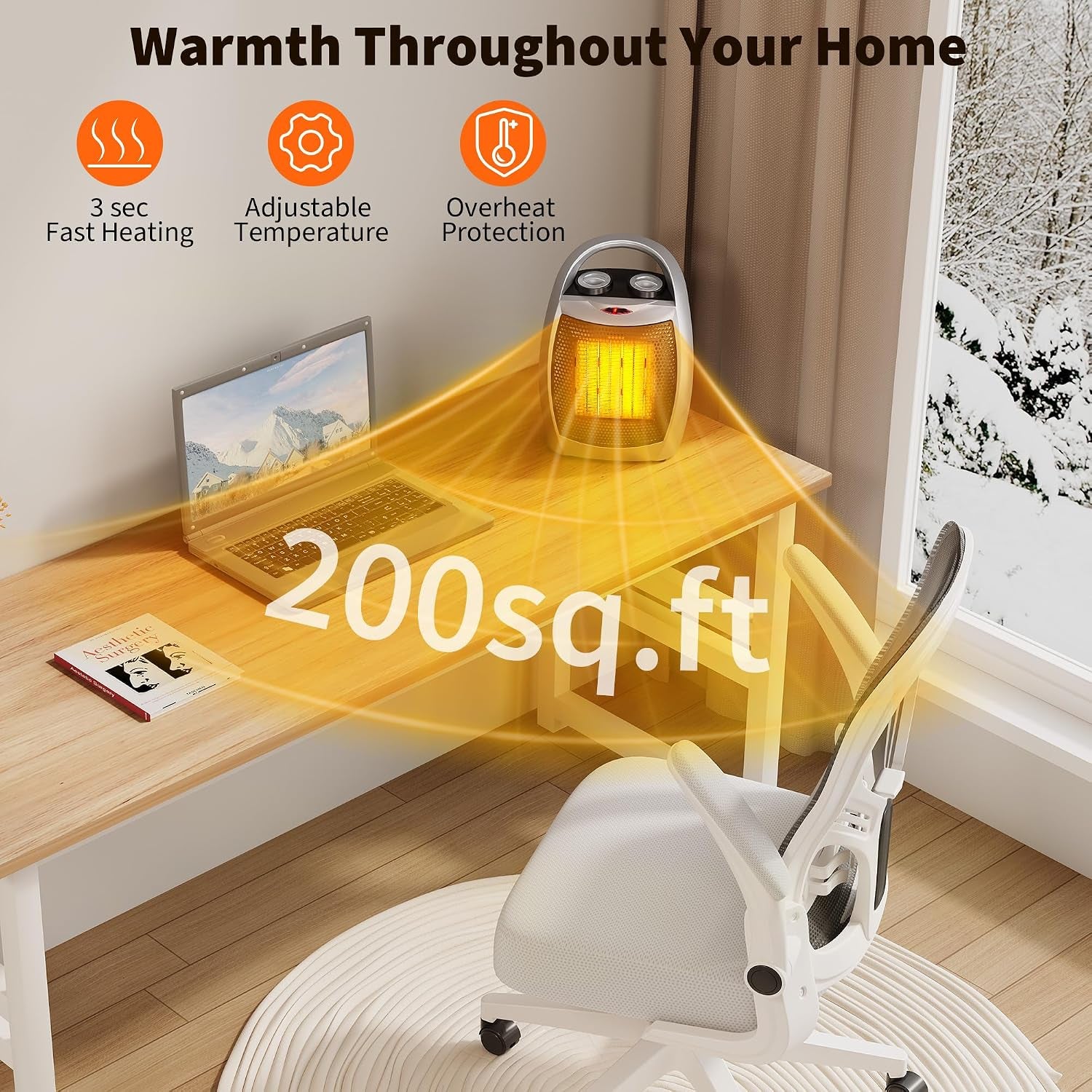 Small Space Heater, 1500W/750W Portable Electric Space Heater, PTC Fast Heating Ceramic Room Heater with Overheat & Tip-Over Protection Office Room Desk