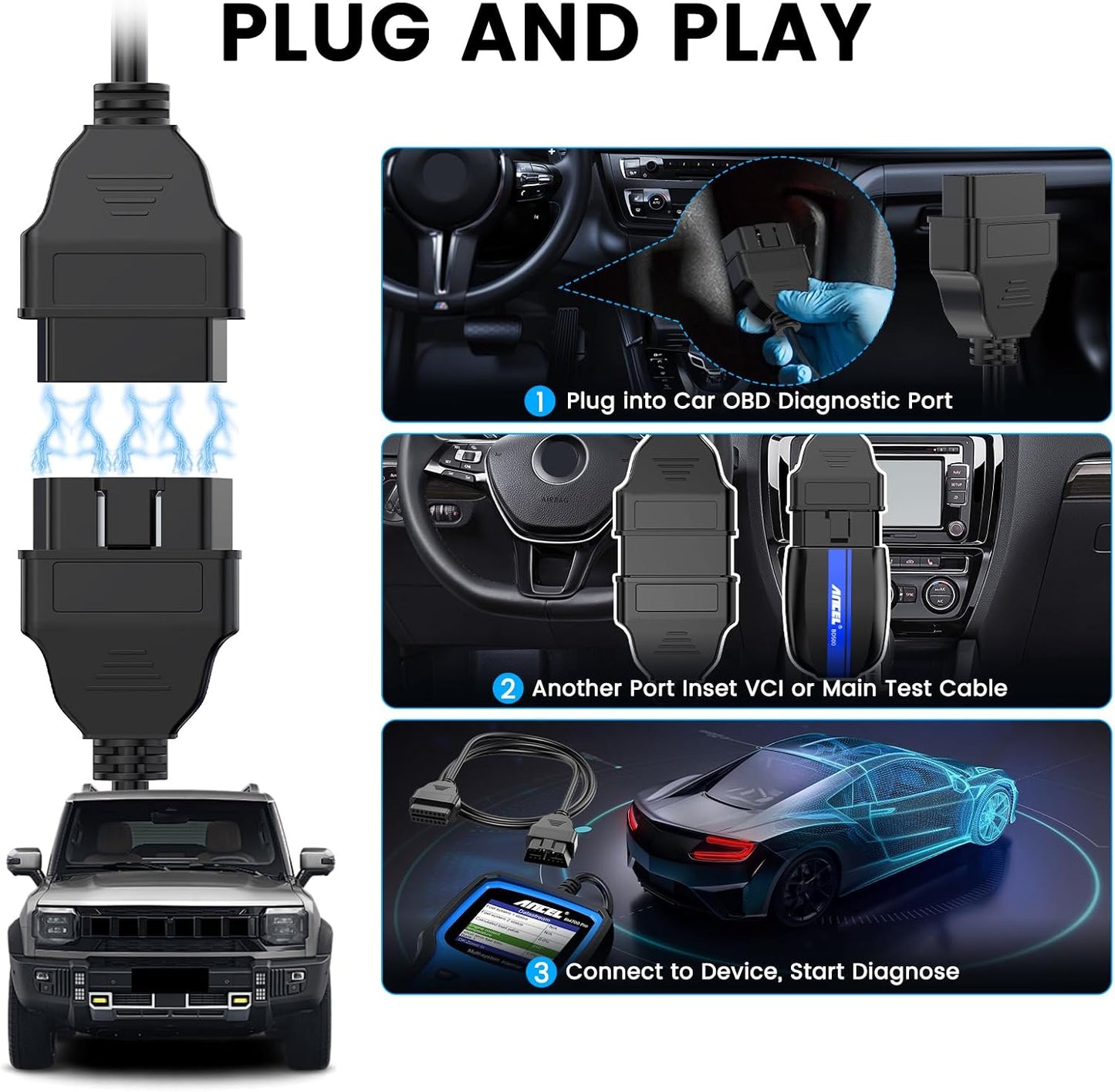 BD200 OBD2 Scanner Bluetooth - Code Reader & Check Engine Diagnostic Scan Tools+ OBD2 Scanner Extension Cable